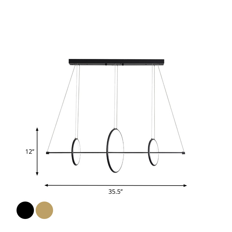 Circle and Linear Pendant Lamp Minimalist Acrylic Black/Gold LED Island Lighting in Warm/White Light, 35.5"/43" Width