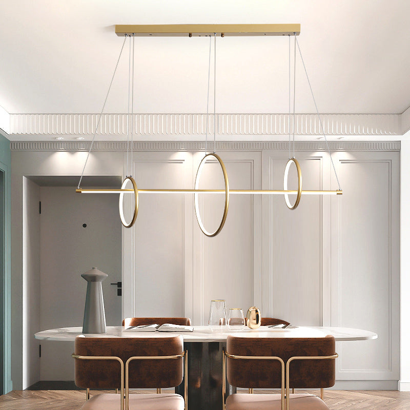 Circle and Linear Pendant Lamp Minimalist Acrylic Black/Gold LED Island Lighting in Warm/White Light, 35.5"/43" Width