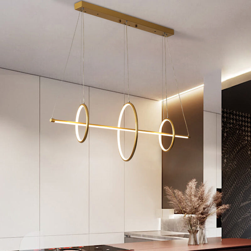 Circle and Linear Pendant Lamp Minimalist Acrylic Black/Gold LED Island Lighting in Warm/White Light, 35.5"/43" Width