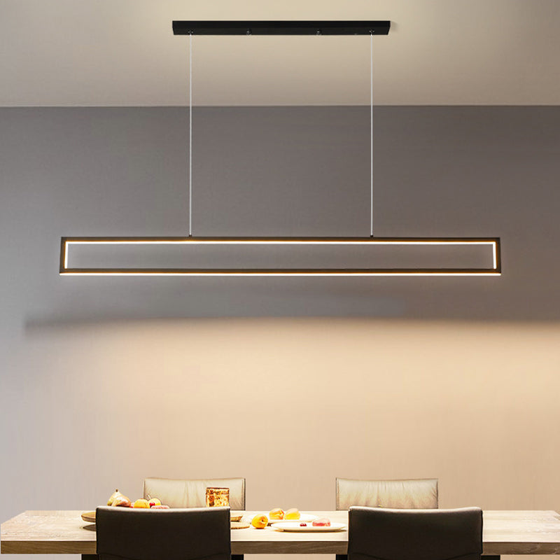 Lámpara colgante rectangular de 39 "/47" de ancho Simplicidad de aluminio Comedor LED Island Coste en luz cálida/blanca