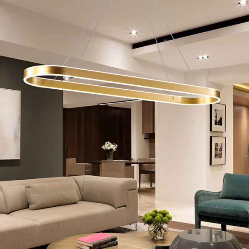 Simplicity Ellipse LED Island Pendant Acrylic Living Room Hanging Ceiling Light in Black/White/Gold, 31.5"/39"/47" Width