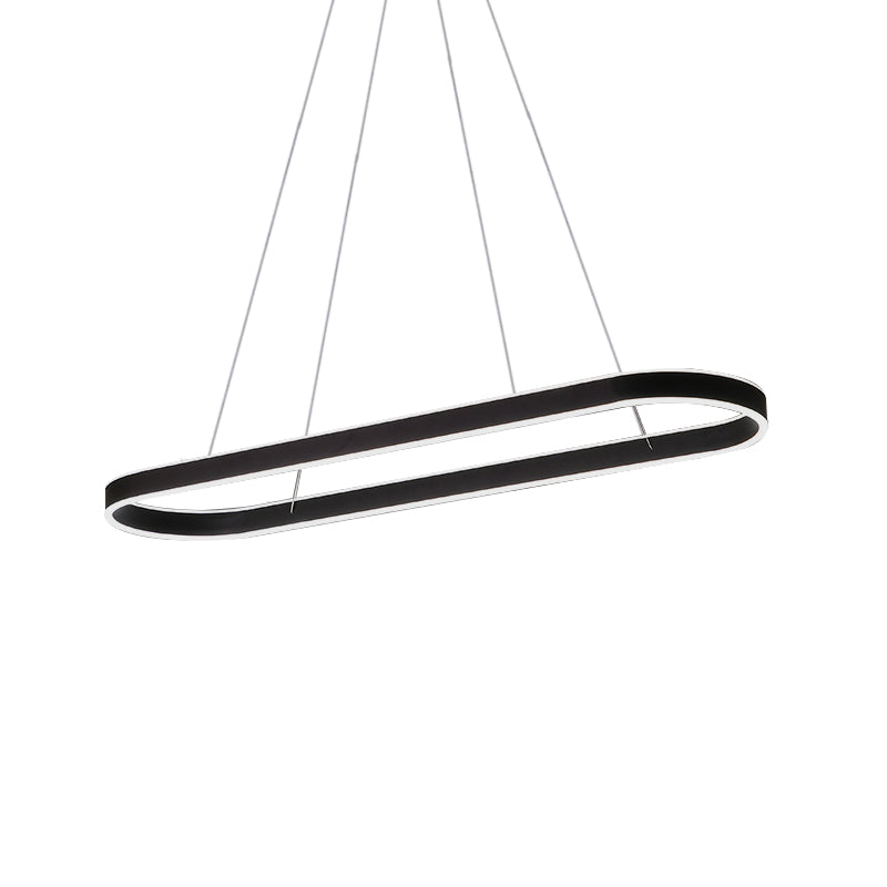 Simplicity Ellipse LED Island Pendant Acrylic Living Room Hanging Ceiling Light in Black/White/Gold, 31.5"/39"/47" Width