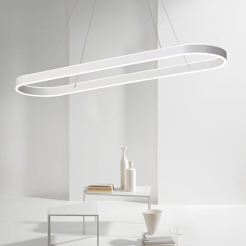 Simplicity Ellipse LED Island Pendant Acrylic Living Room Hanging Ceiling Light in Black/White/Gold, 31.5"/39"/47" Width