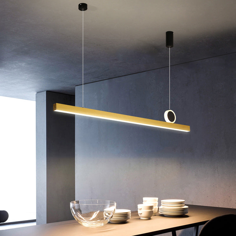 Stylish Minimalist Bar Shaped Pendant Metallic Dining Room LED Island Light Fixture in Gold, 39"/47" Wide
