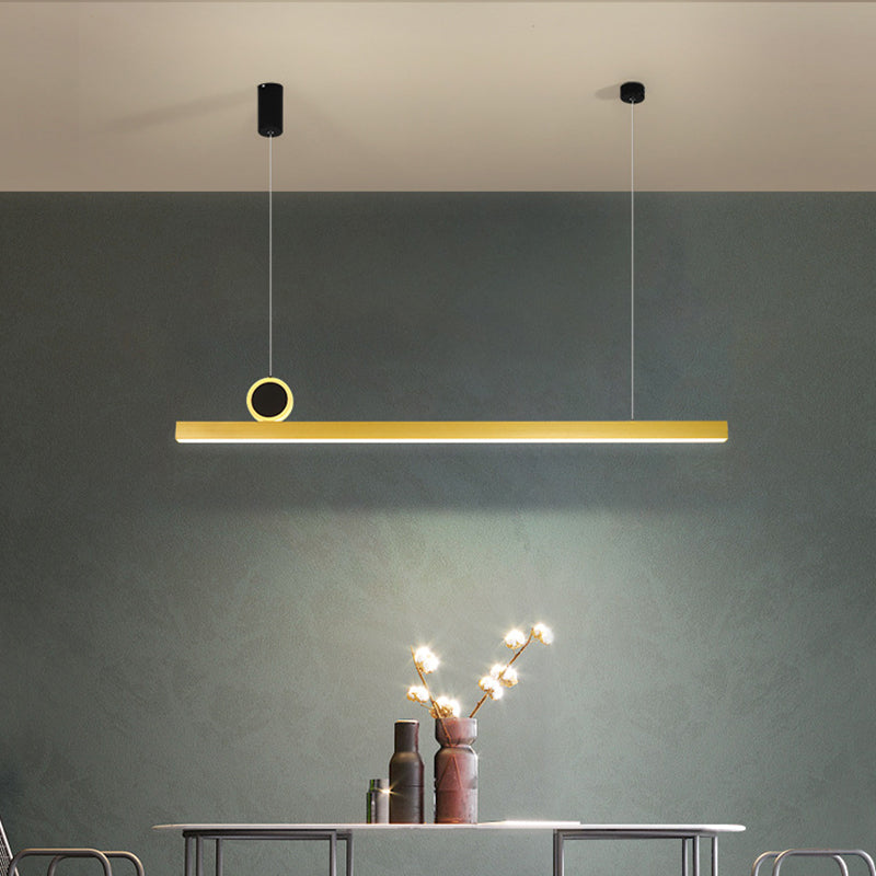 Stylish Minimalist Bar Shaped Pendant Metallic Dining Room LED Island Light Fixture in Gold, 39"/47" Wide