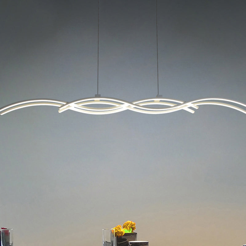 Silver Wave Island Pendant Light Simplicity Acrylic LED Suspended Lighting Fixture in Warm/White Light