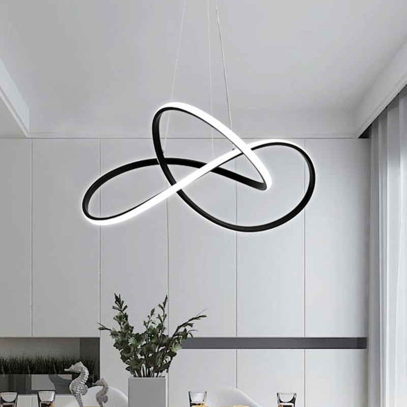 Cycle Pendant Light Fixture Simplicity Acrylic Black/White LED Chandelier in Warm/White Light, 19.5"/27.5" Width