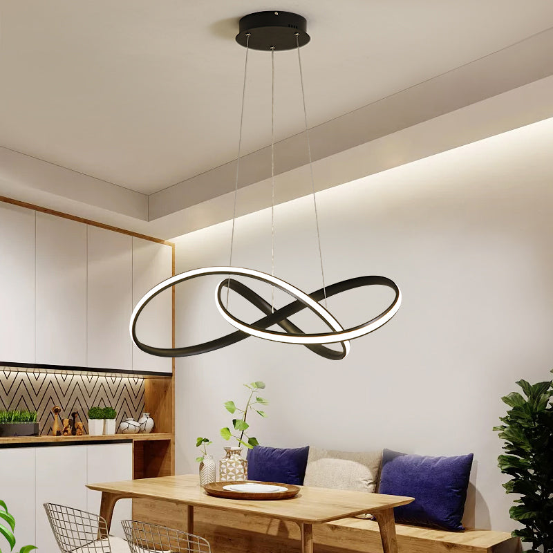 19.5"/27.5" W Simplicity LED Hanging Chandelier Black/White Twisted Pendant Lamp with Acrylic Shade, Warm/White Light