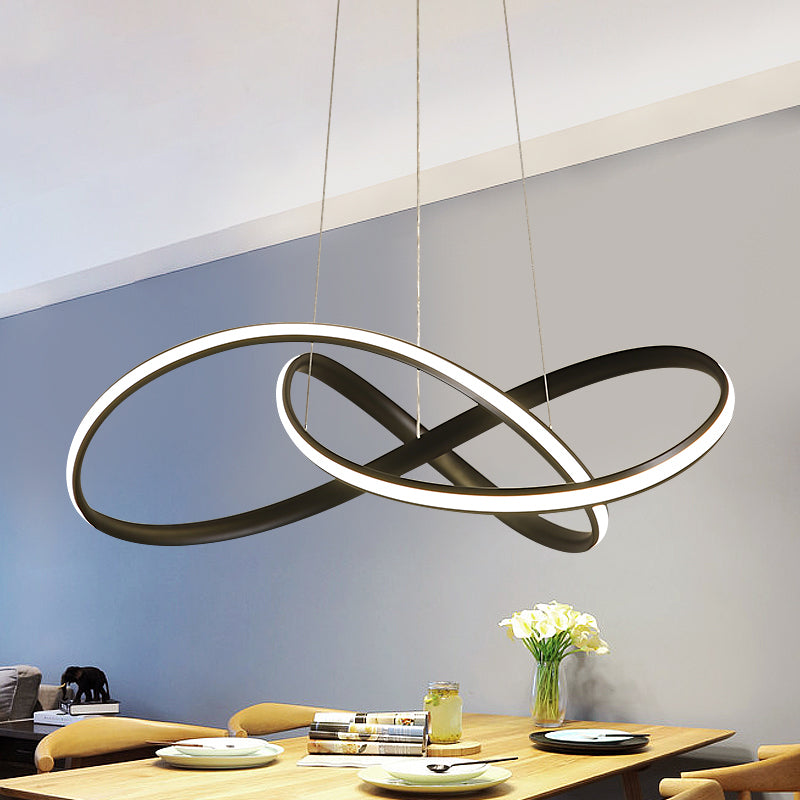 19.5"/27.5" W Simplicity LED Hanging Chandelier Black/White Twisted Pendant Lamp with Acrylic Shade, Warm/White Light