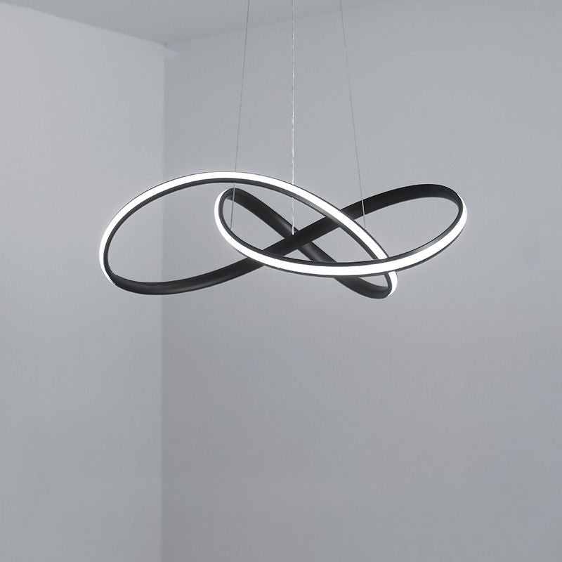 19.5"/27.5" W Simplicity LED Hanging Chandelier Black/White Twisted Pendant Lamp with Acrylic Shade, Warm/White Light