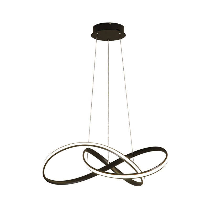 19.5"/27.5" W Simplicity LED Hanging Chandelier Black/White Twisted Pendant Lamp with Acrylic Shade, Warm/White Light