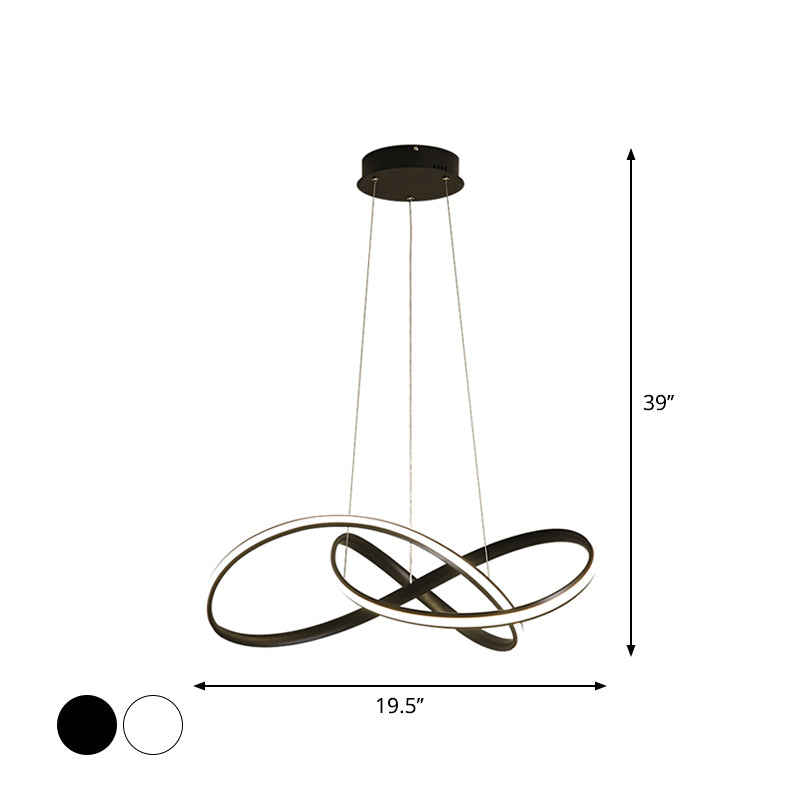 19.5"/27.5" W Simplicity LED Hanging Chandelier Black/White Twisted Pendant Lamp with Acrylic Shade, Warm/White Light