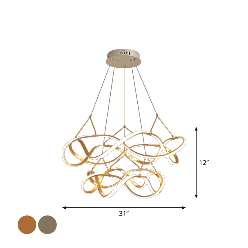 Chrome/Gold Twined 1/2-Tier Chandelier Minimalist Metal LED Hanging Pendant Light for Dining Room, 31"/43" Wide