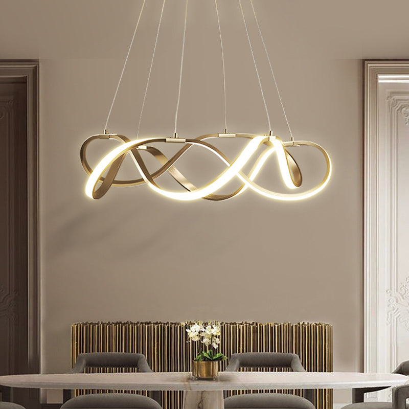 Chrome/Gold Twined 1/2-Tier Chandelier Minimalist Metal LED Hanging Pendant Light for Dining Room, 31"/43" Wide