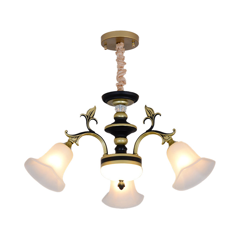 Bellflower Frosted White Glass Kroonluchter boerderij 3/6/12 Hoofden woonkamer hangende verlichtingsarmatuur in brons
