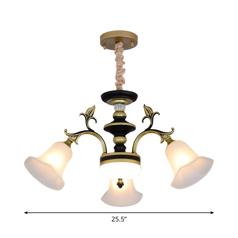 Bellflower Frosted White Glass Chandelier Farmhouse 3/6/12 Heads Living Room Hanging Light Fixture in Bronze