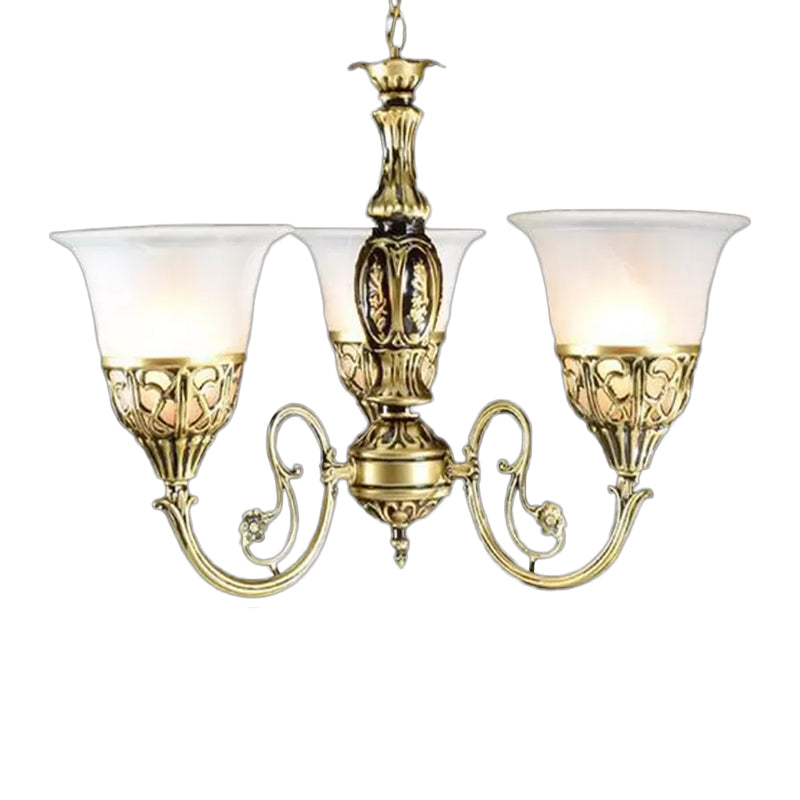 Bell Restaurant Kroonluchter Lamp Antiek Opaline Glass 3-Hoofd Bronze afwerking Hanglamp