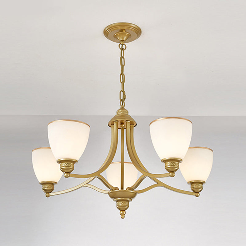 3/6/8-Licht Melk glas Kroonluchter Classic Black/Gold Bell Eetkamer Suspensie Hanglamp