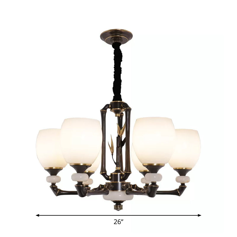 Zwarte bel hangverlichting vintage crème glas 6 koppen eetkamer hangende kroonluchter