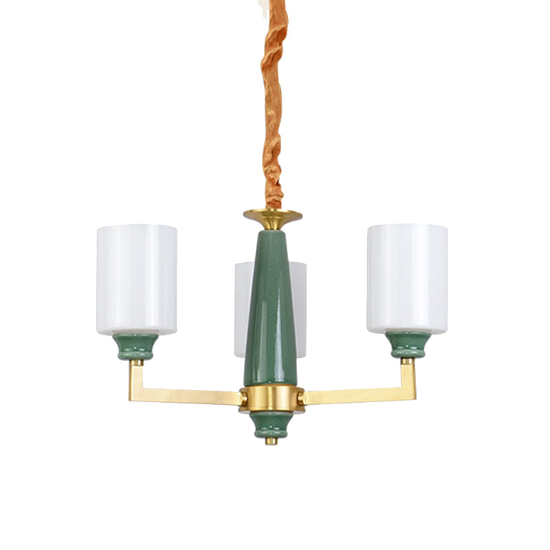 3/8/12 Lichten Cilindrische kroonluchter Retro Emerald White Glass Opgehangen verlichtingsarmatuur