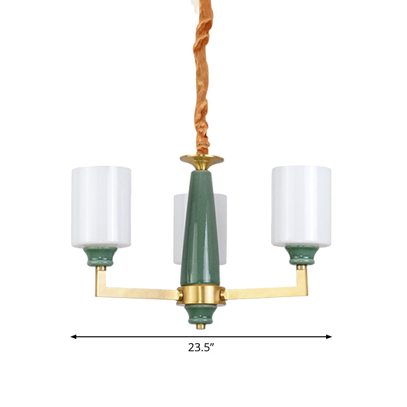 3/8/12 Lichten Cilindrische kroonluchter Retro Emerald White Glass Opgehangen verlichtingsarmatuur