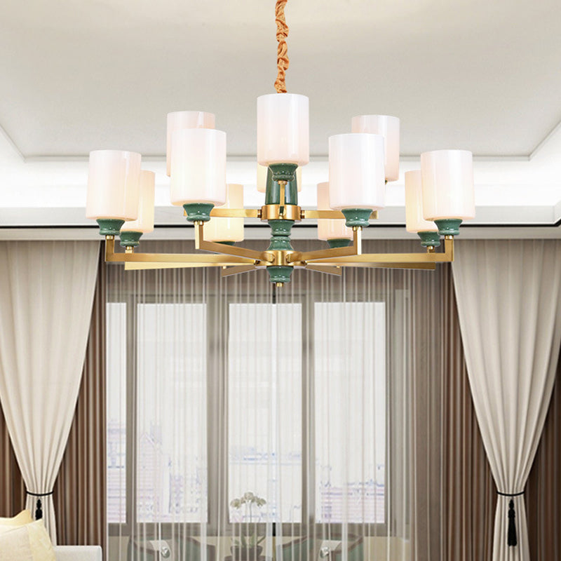 3/8/12 Lichten Cilindrische kroonluchter Retro Emerald White Glass Opgehangen verlichtingsarmatuur
