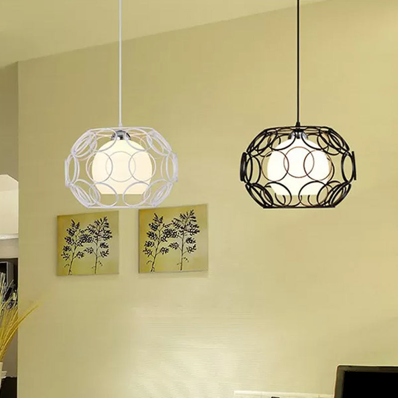 Black/White 1 Hamping Hanging Light Loft Metal Spring/OVA/Octagon Soffio Ciondolo con tonalità di vetro opale interno Opal