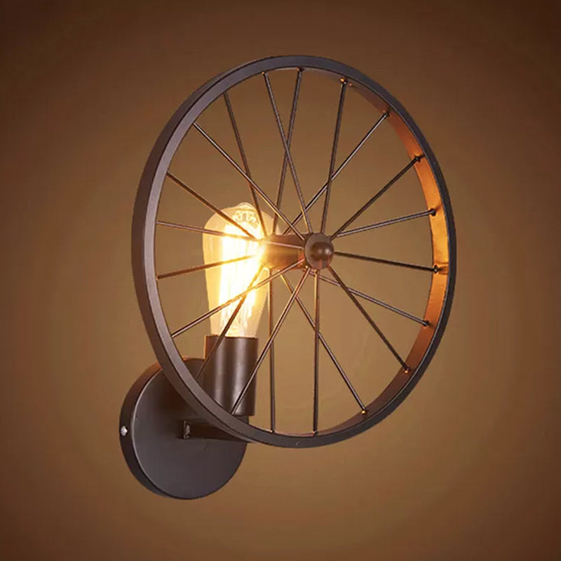 Wheel Dining Room Wall Light Fixture Farmhouse Iron 1 Head Black Wall Mounted Lamp