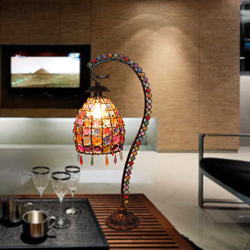Lampe de table de salon de cloche perle Bohemian vitrail de cuivre simple cuivre