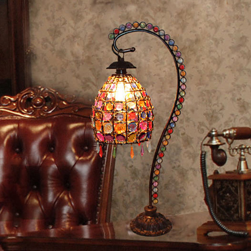Lampe de table de salon de cloche perle Bohemian vitrail de cuivre simple cuivre