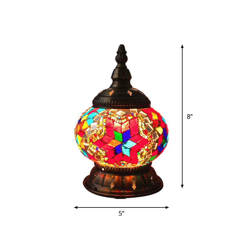Lampada da notte a forma di zucca in vetro colorato, marocchina, con 1 lampadina, illuminazione da tavolo per camera da letto, in blu/arancione/bianco