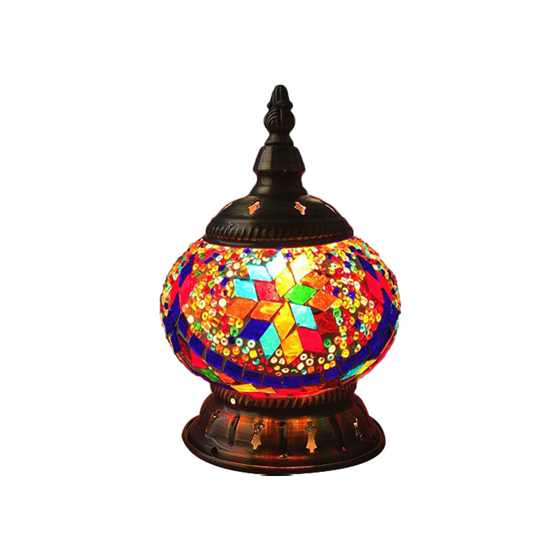Lampada da notte a forma di zucca in vetro colorato, marocchina, con 1 lampadina, illuminazione da tavolo per camera da letto, in blu/arancione/bianco