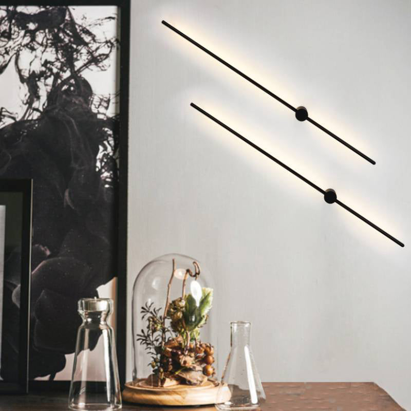 Black Slim Rod Sconce Lighting Minimalist 23.5"/31.5"/47" High LED Metal Wall Mounted Lamp for Bedroom