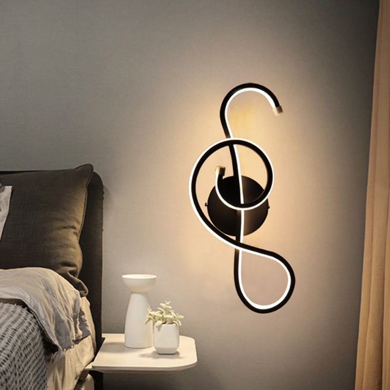 Minimalistische LED -Wandleuchten schwarz/weiße wellige/musikalische Note/gebogene Wandhalterung mit Acrylschatten für Schlafzimmer