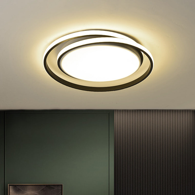 Éclairage de plafond moderniste en acrylique à LED circulaire noir/or en lumière chaude/blanche, largeur de 18"/21,5"