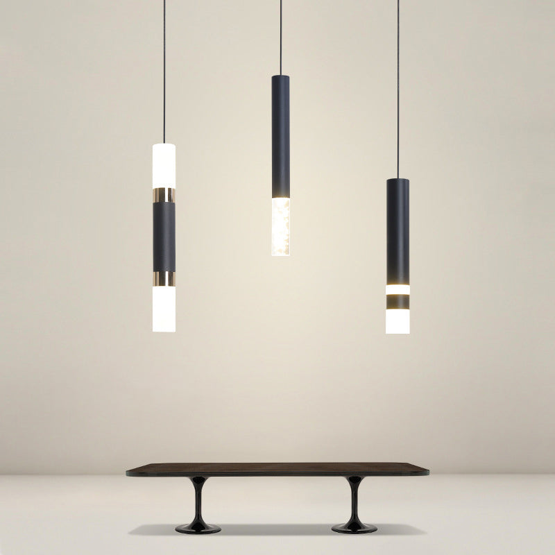 Black Tube Pendant Light Kit Simplicity Acrylic LED Ceiling Suspension Lamp in Warm/White Light, 10"/12"/12.5" H