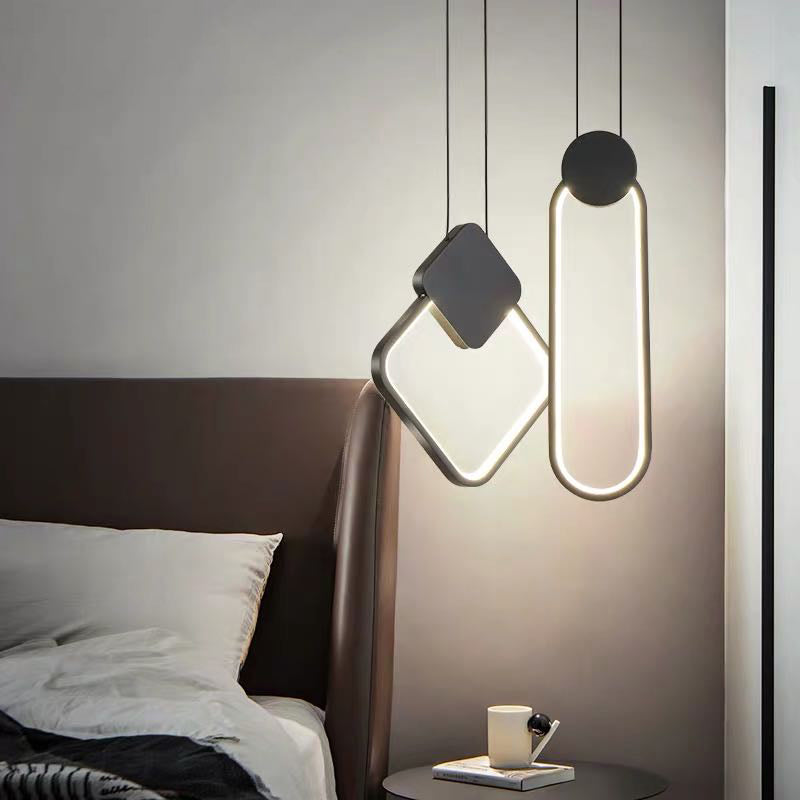 Oval/Round/Square Pendant Lighting Minimalism Acrylic Living Room LED Hanging Ceiling Light in Black/White