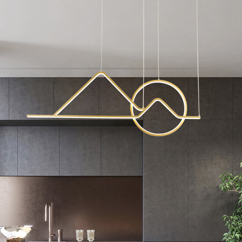 Landschapslijn Art Pendant Licht Creatief Minimalistisch metaal Zwart/Gouden LED -hangende lamp in warm/wit licht