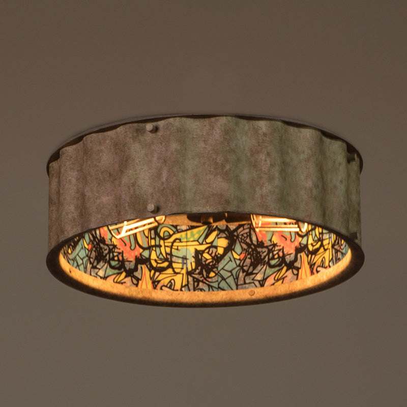 2 lumières couloir encastré lampe Vintage rustique encastré luminaire avec tambour en métal abat - jour