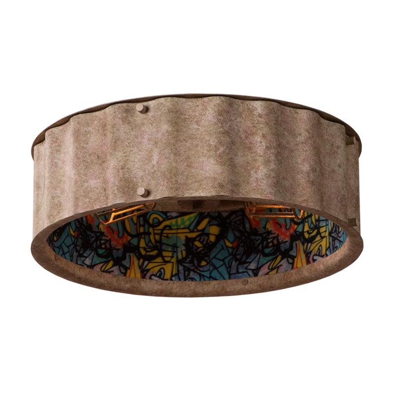 2 lumières couloir encastré lampe Vintage rustique encastré luminaire avec tambour en métal abat - jour