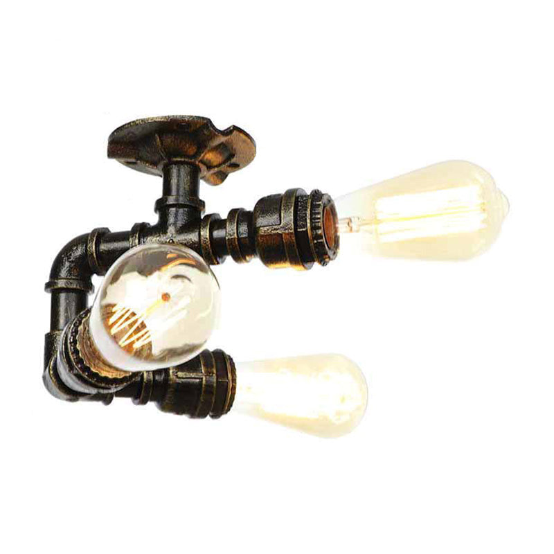 Water Pipe Metal Semi Flush Mount Vintage 3/4 Lights Indoor Ceiling Light Fixture in Antique Brass/Aged Silver/Antique Bronze