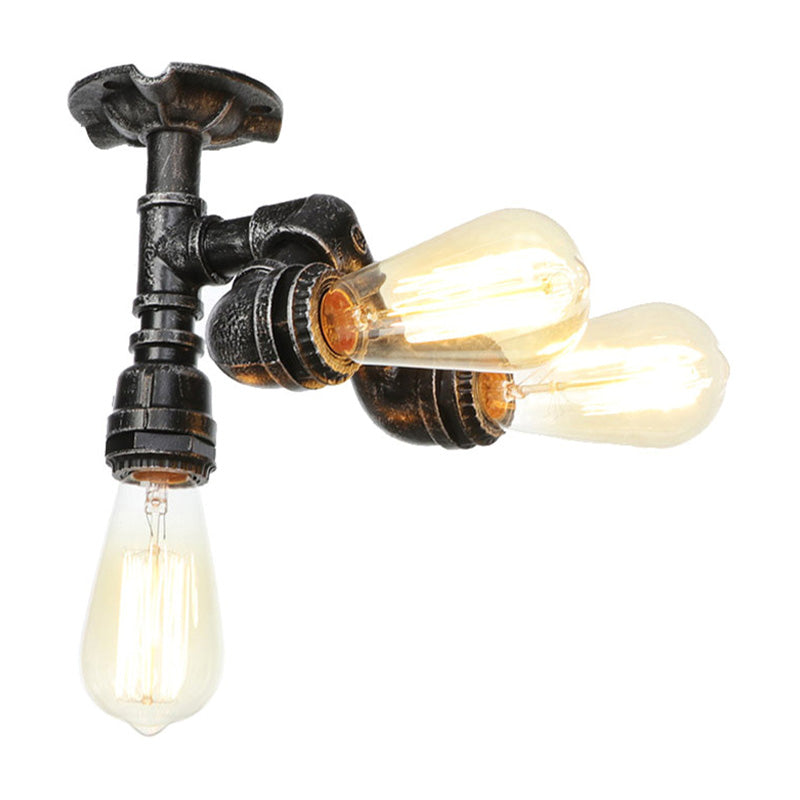 Water Pipe Metal Semi Flush Mount Vintage 3/4 Lights Indoor Ceiling Light Fixture in Antique Brass/Aged Silver/Antique Bronze