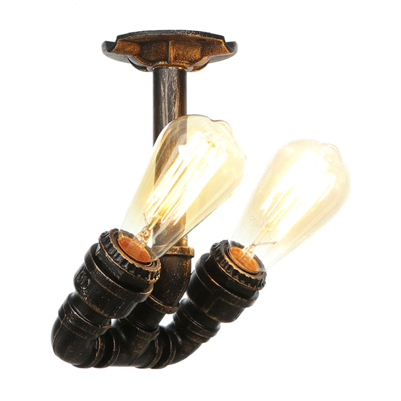 Tubo Semi descarga Industrial Metálico 2 luces Antiguas Luz montada de techo de bronce de latón/plateado antiguo/antiguo