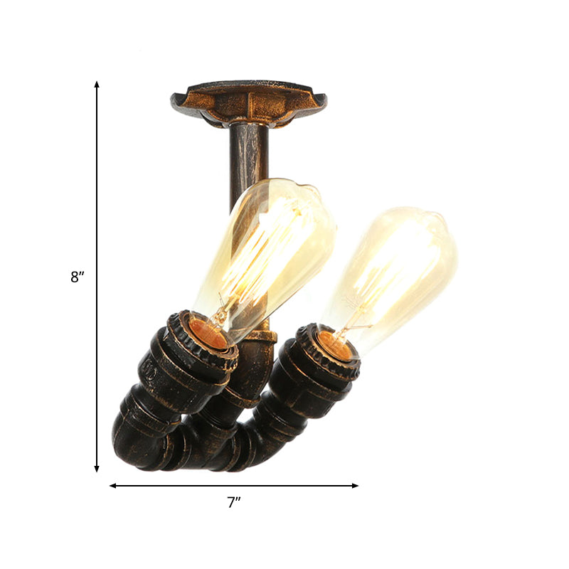 Tubo Semi descarga Industrial Metálico 2 luces Antiguas Luz montada de techo de bronce de latón/plateado antiguo/antiguo