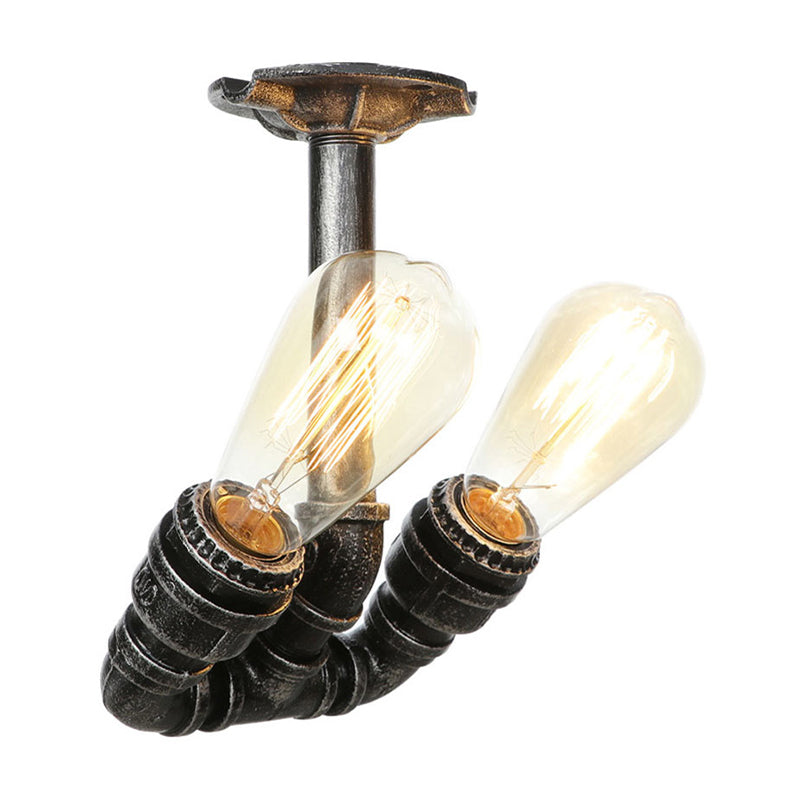 Tubo Semi descarga Industrial Metálico 2 luces Antiguas Luz montada de techo de bronce de latón/plateado antiguo/antiguo