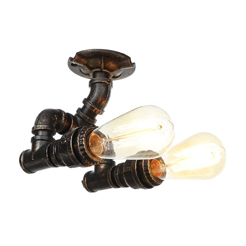Tubo Semi descarga Industrial Metálico 2 luces Antiguas Luz montada de techo de bronce de latón/plateado antiguo/antiguo