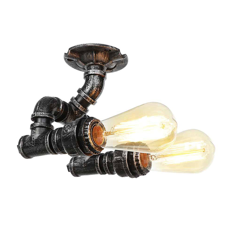 Tubo Semi descarga Industrial Metálico 2 luces Antiguas Luz montada de techo de bronce de latón/plateado antiguo/antiguo