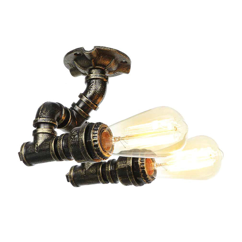 Tubo Semi descarga Industrial Metálico 2 luces Antiguas Luz montada de techo de bronce de latón/plateado antiguo/antiguo