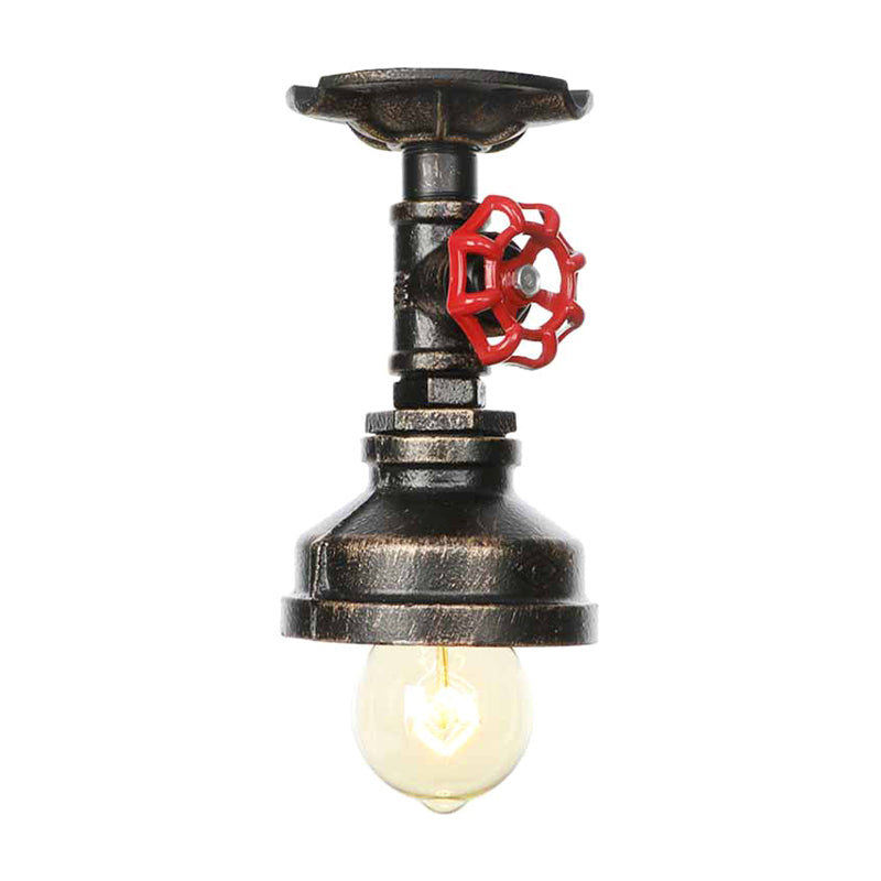 1 Light Expose Exposed Semi Flush Mount Factory Antique Bronze / Vieilled Silver / Antique Brass Metallic Plafond Light With Water Valve