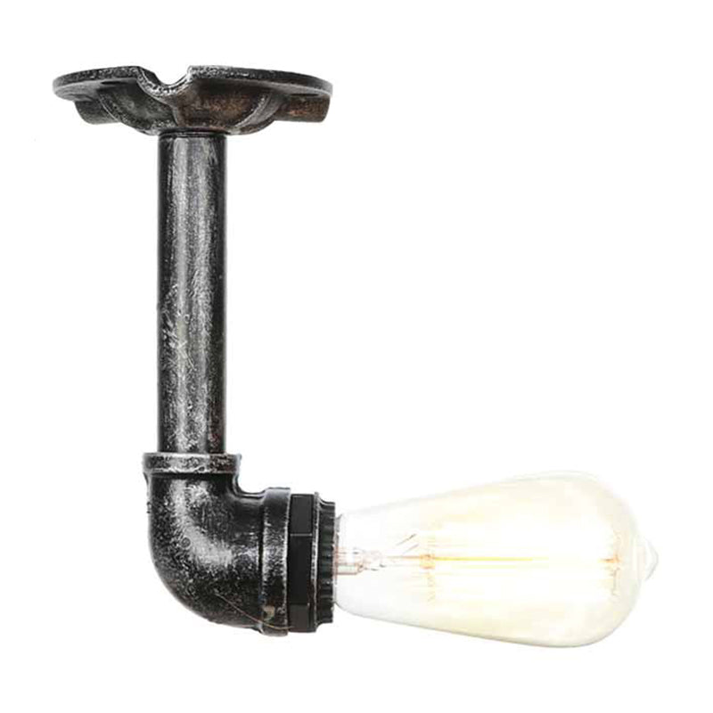 1 Light Metallic Semi Flush Vintage Aged Brass/Aged Silver/Antique Bronze Angle Pipe Indoor Ceiling Mount Light Fixture